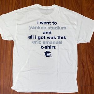 🥎Eric Emanuel Yankee Stadium 2025 Exclusive White Tee with Navy Logo🥎